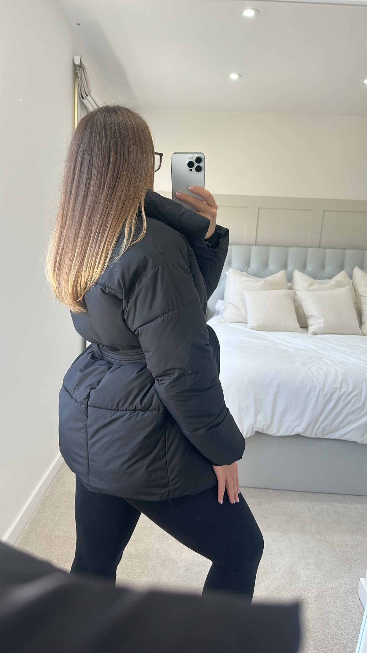 Belted puffer coat