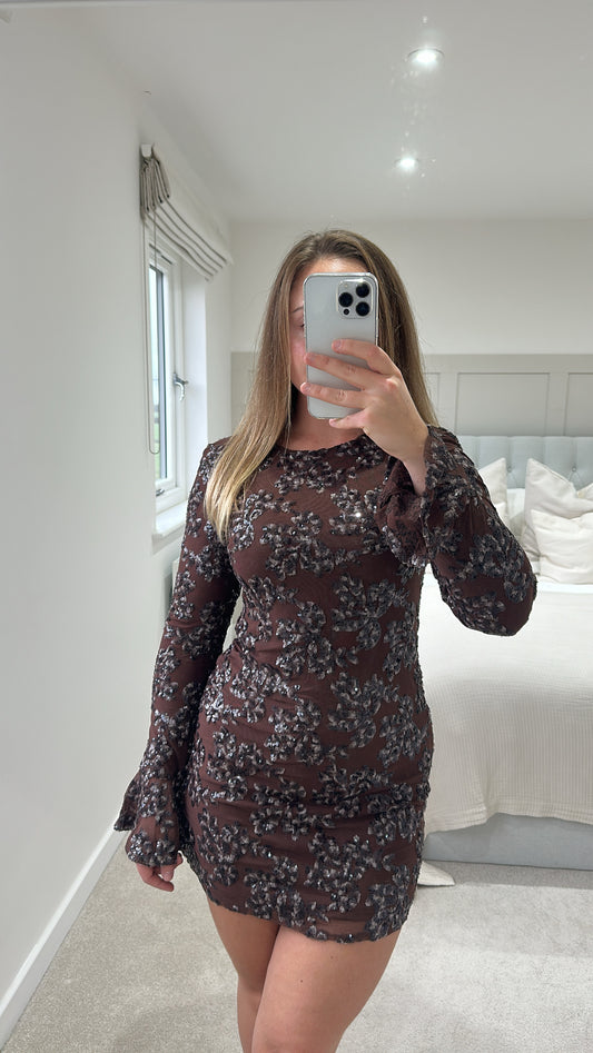 Brown sparkle mini dress