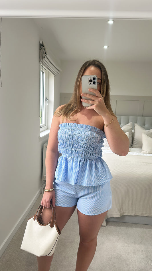 Blue striped shorts set