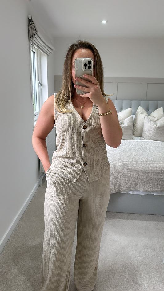 Beige button trouser set