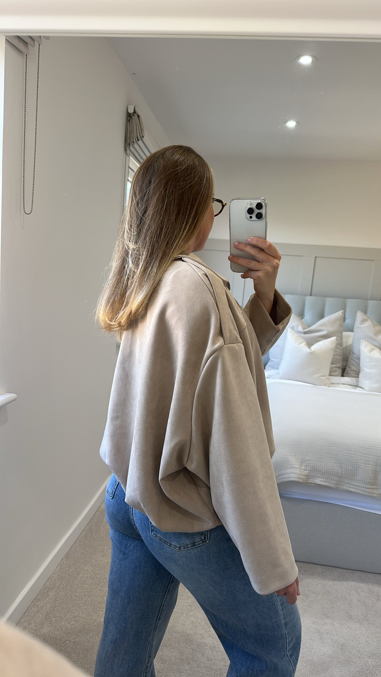 Beige suede bomber jacket