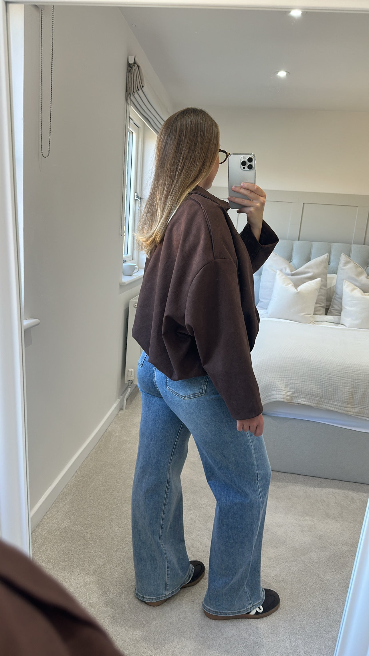 Chocolate suede bomber jacket