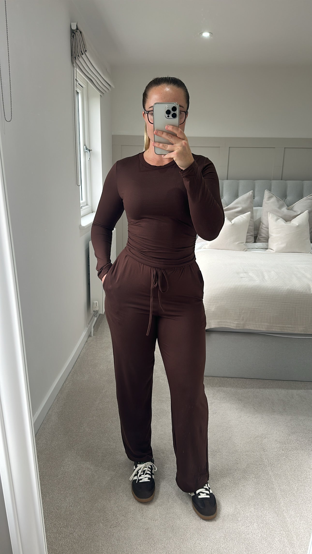 Brown soft stretchy basic longsleeve loungeset