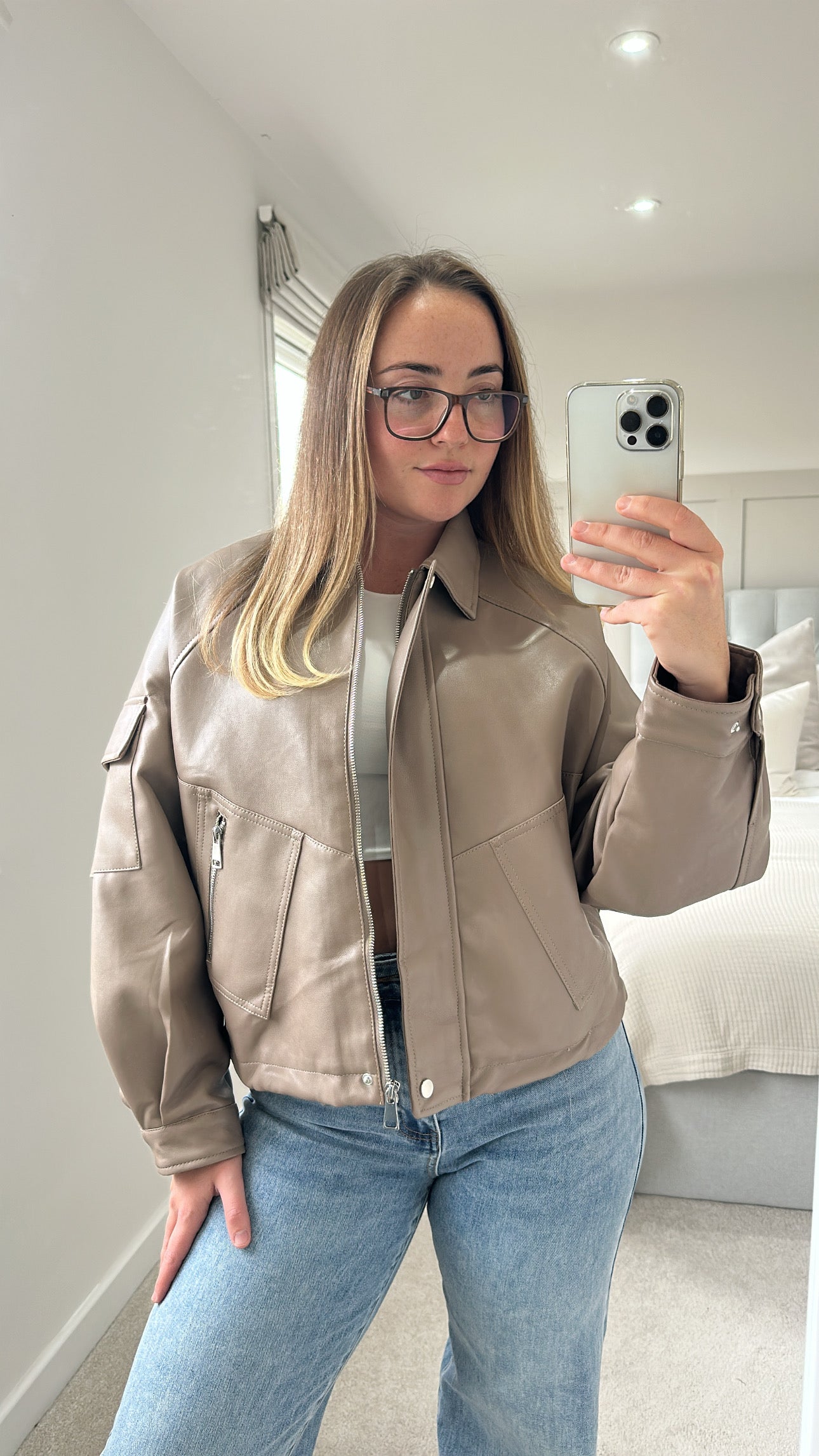 Mocha ultimate oversized leather bomber jacket