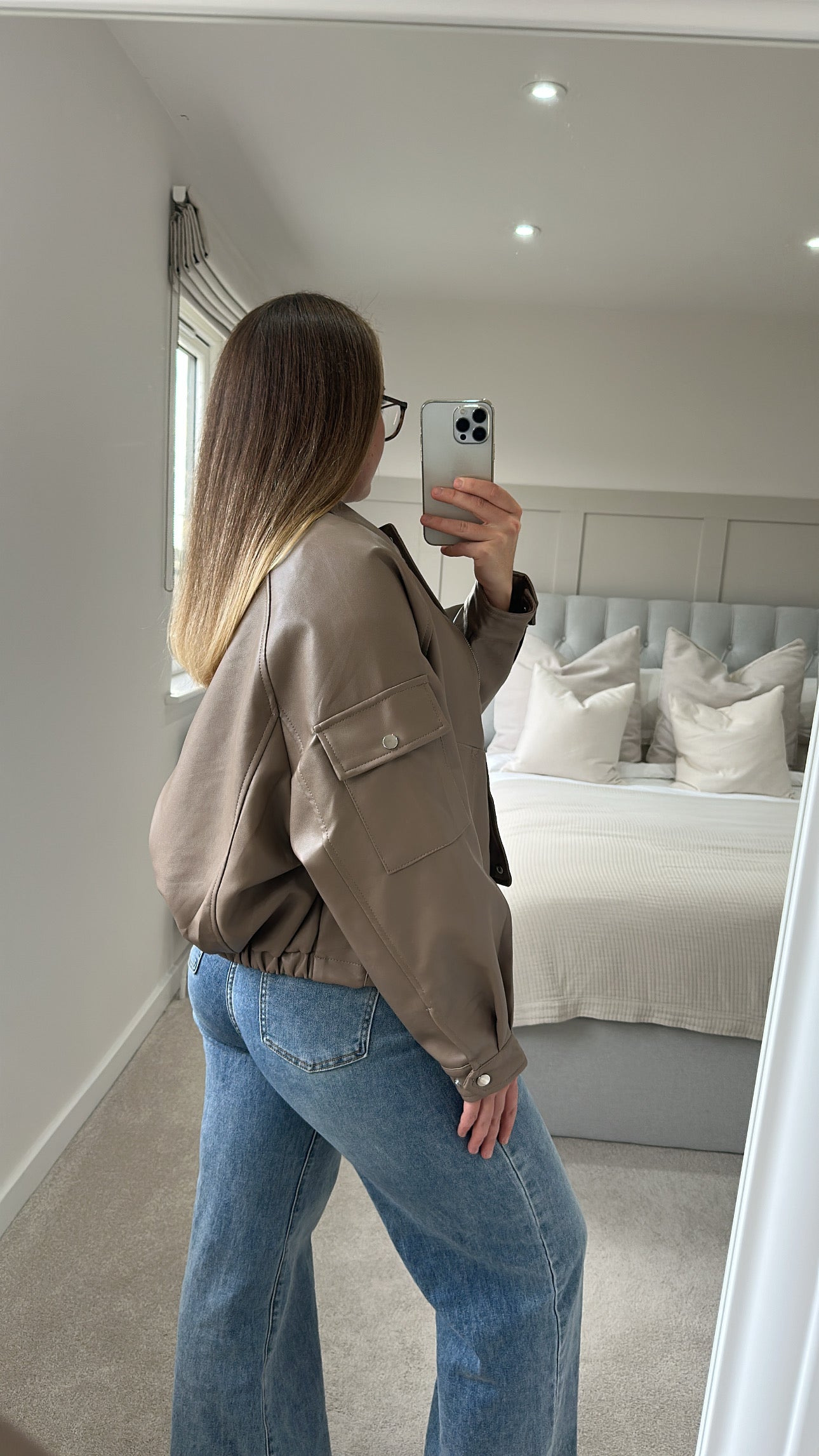Mocha ultimate oversized leather bomber jacket