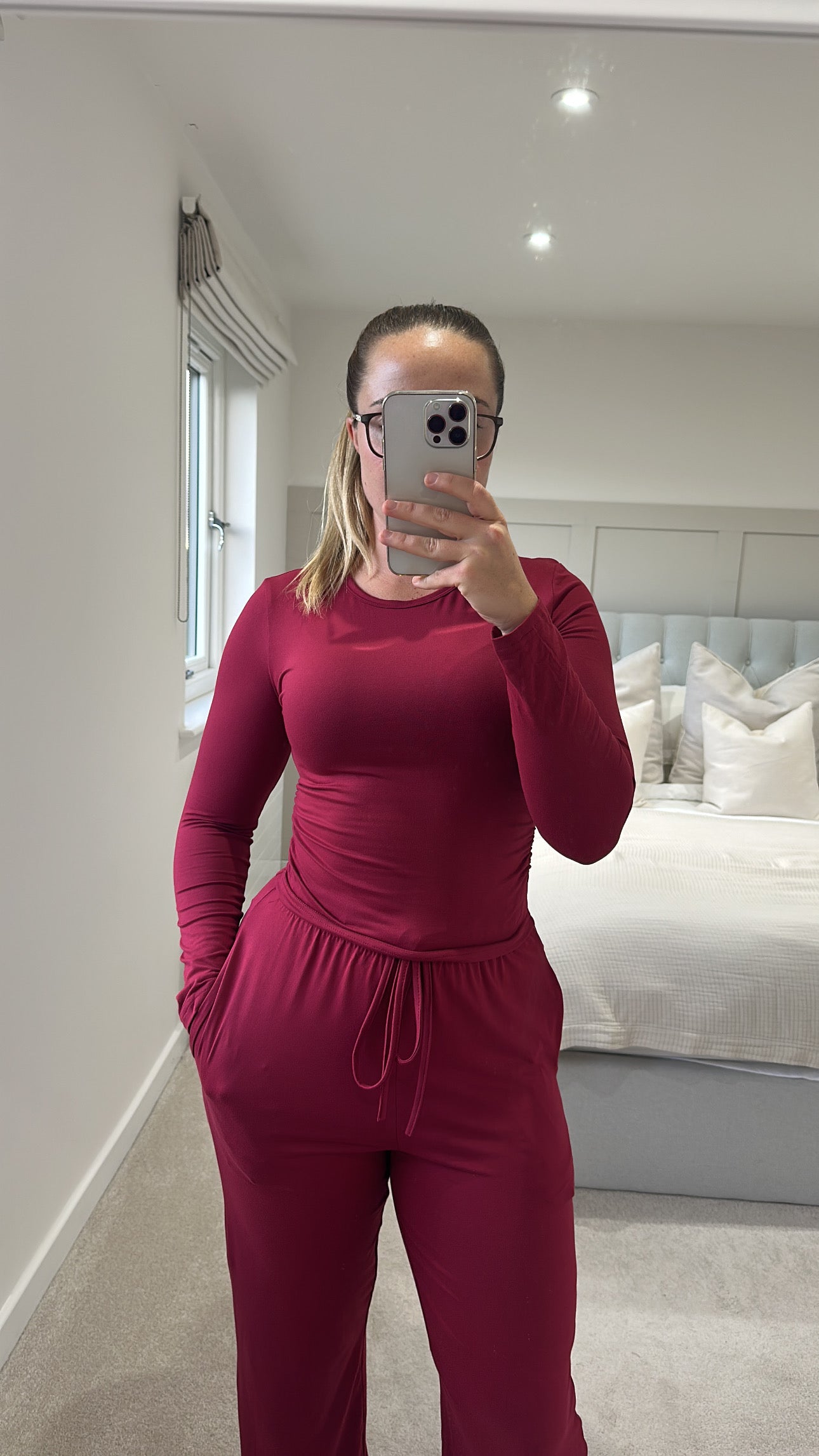 Burgundy soft stretchy basic longsleeve loungeset
