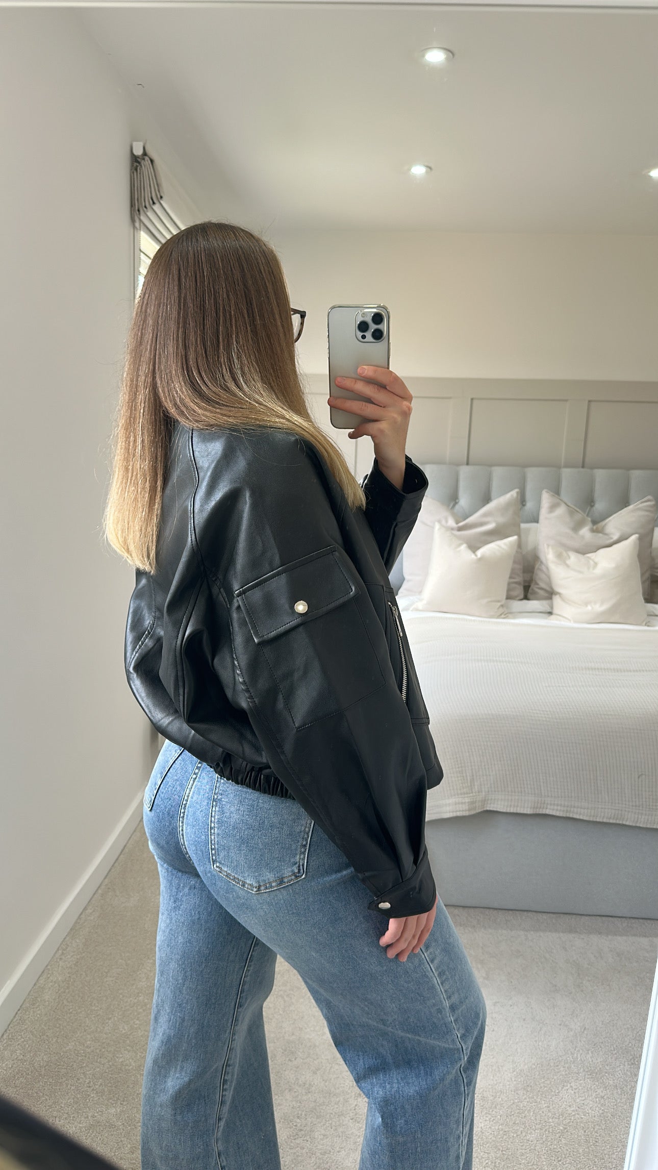 Black ultimate oversized leather bomber jacket