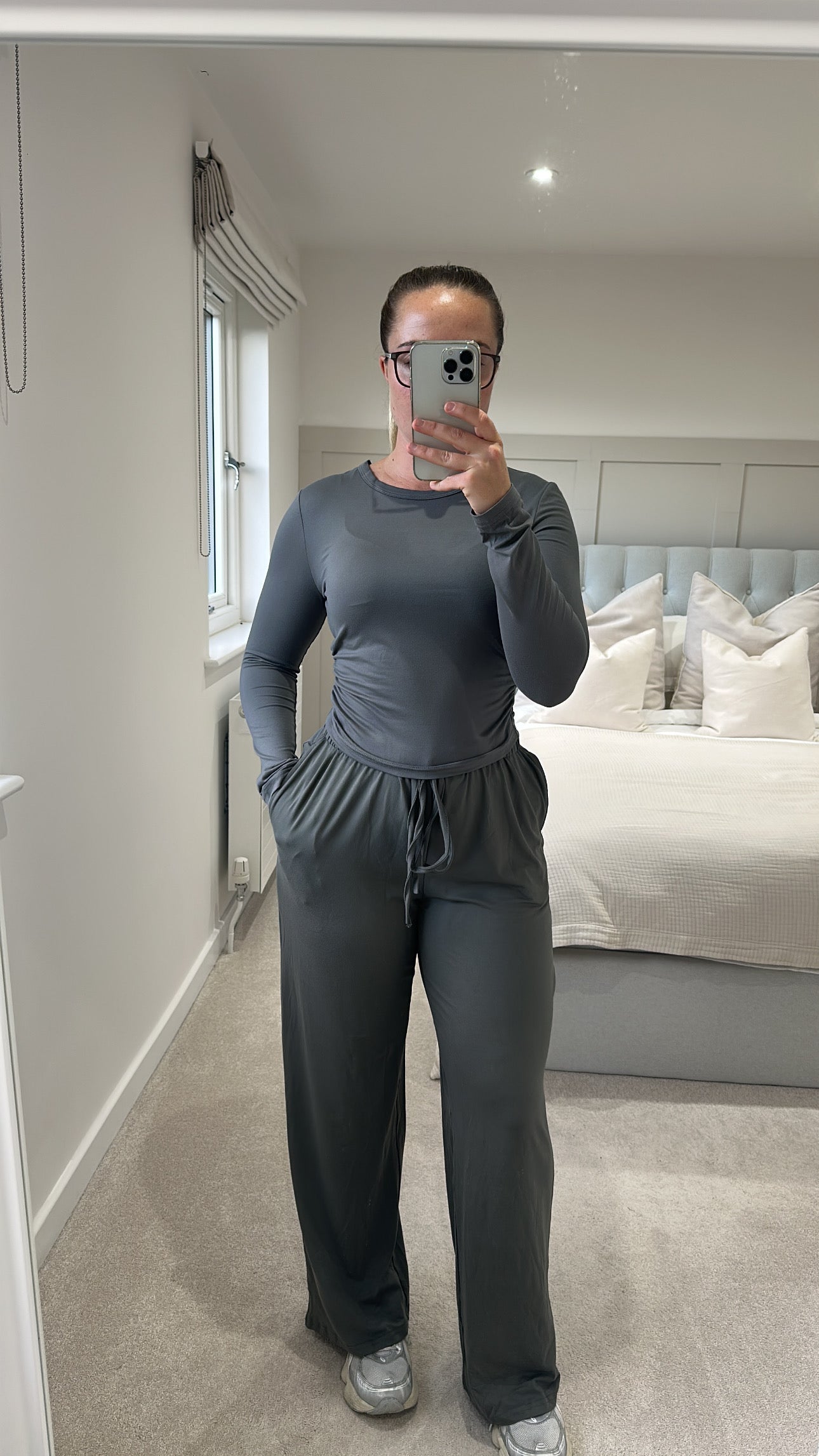 Charcoal grey soft stretchy basic longsleeve loungeset