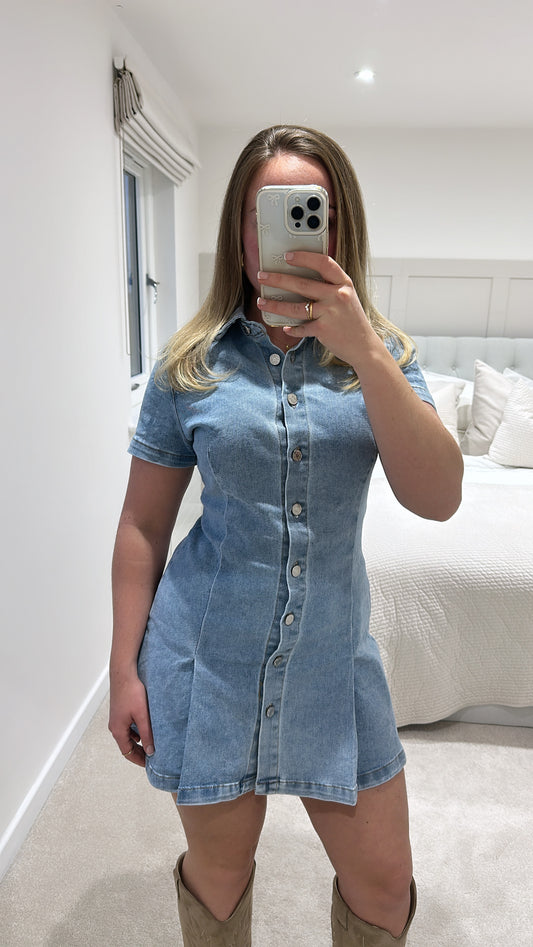 Blue stretchy denim dress