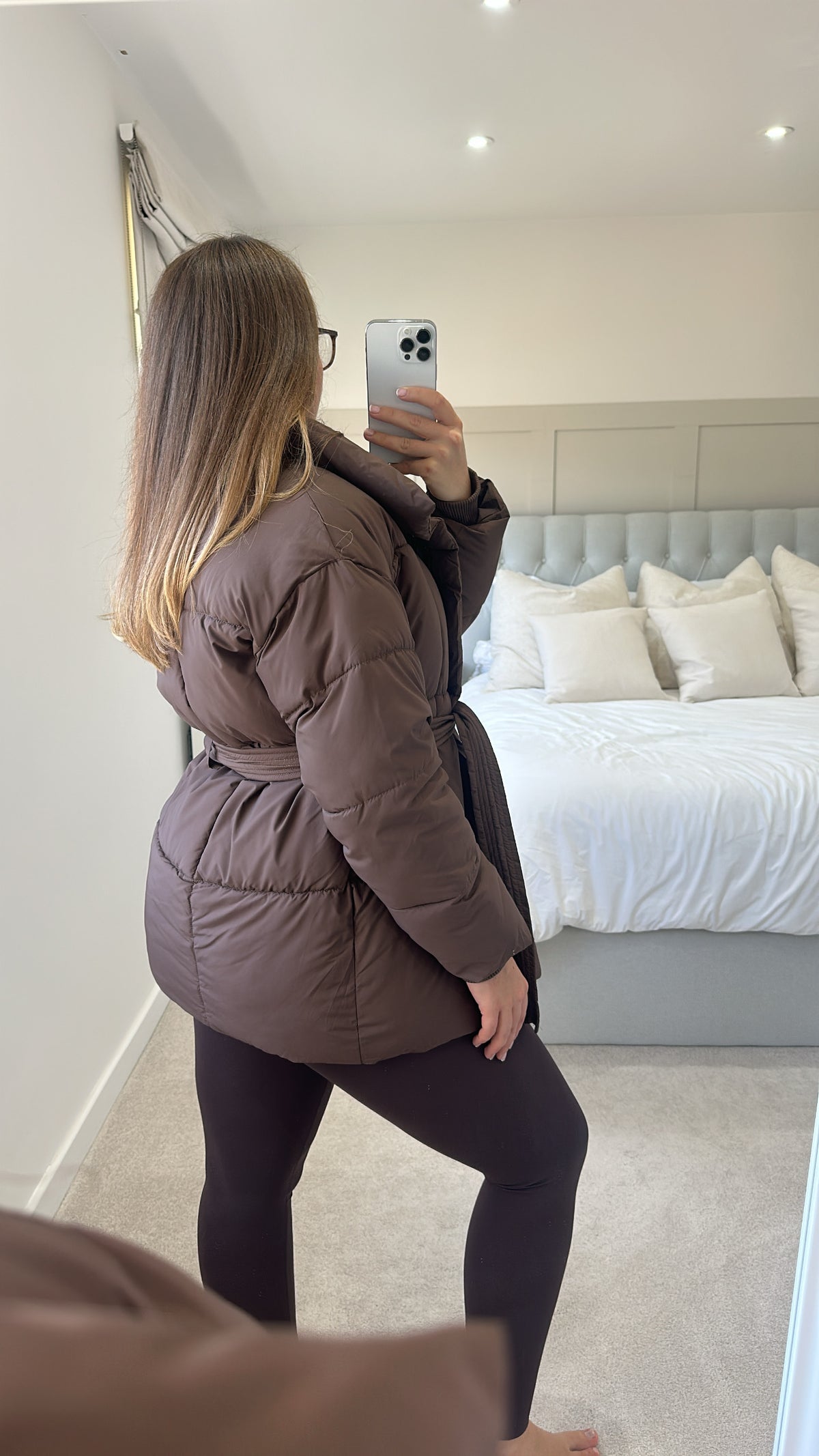 Belted puffer coat
