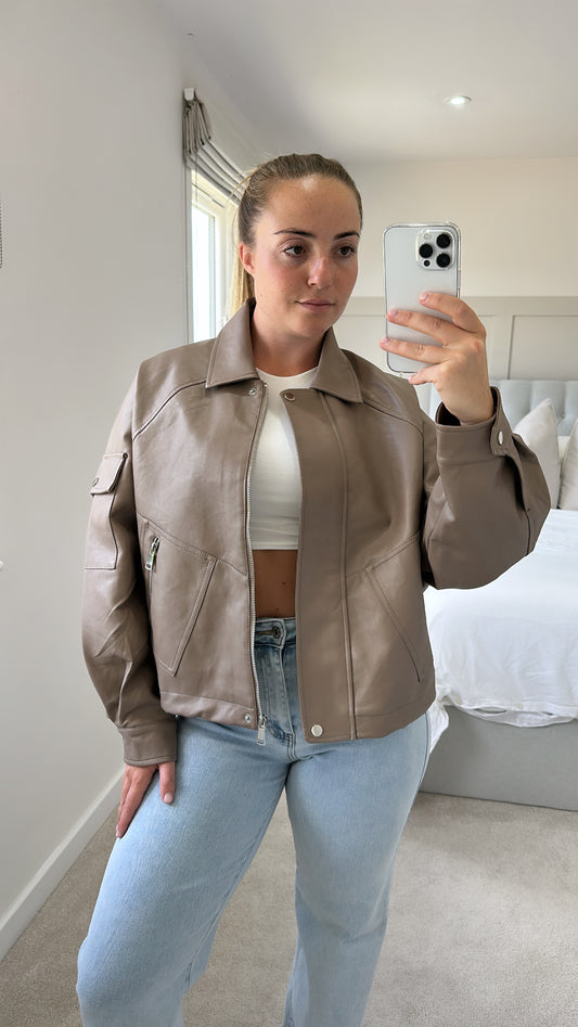 Mocha leather bomber jacket