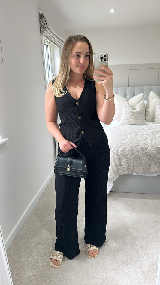 Black button trouser set