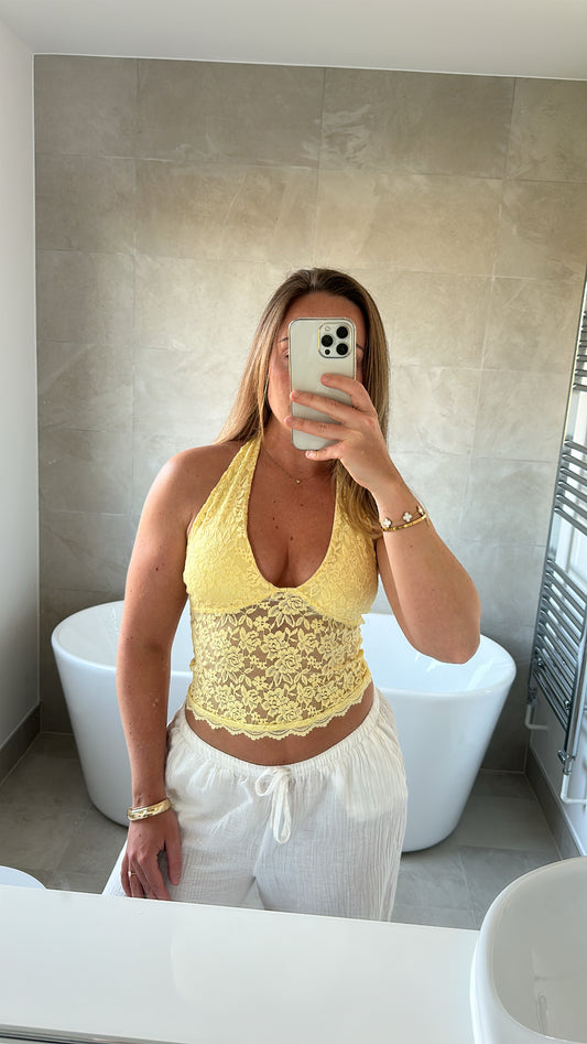 Yellow halter lace top