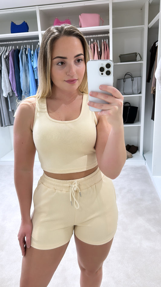 Beige tank top and shorts set