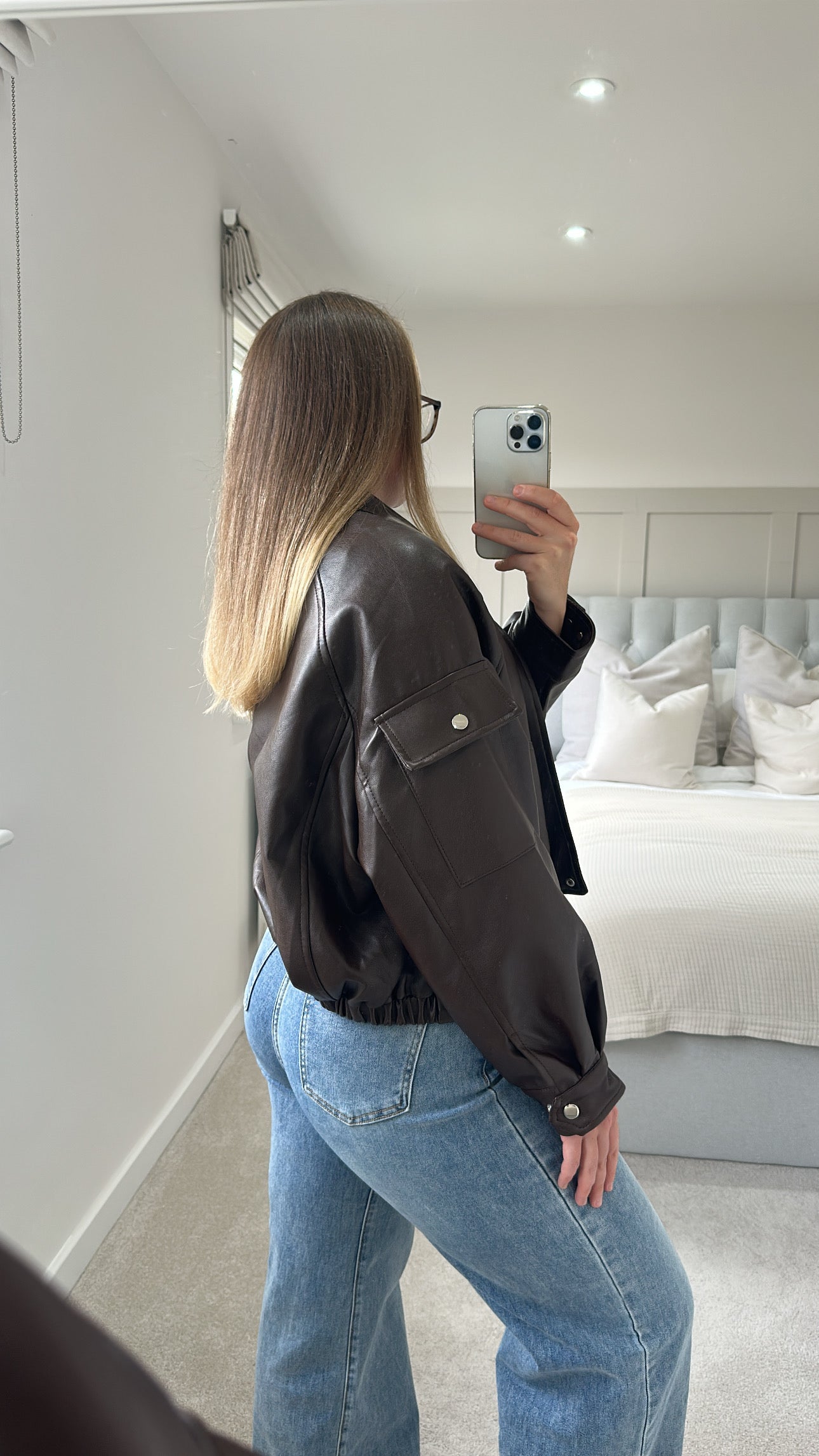 Brown ultimate oversized leather bomber jacket