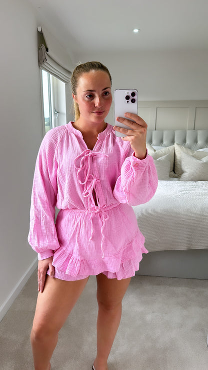 Pink cheesecloth playsuit