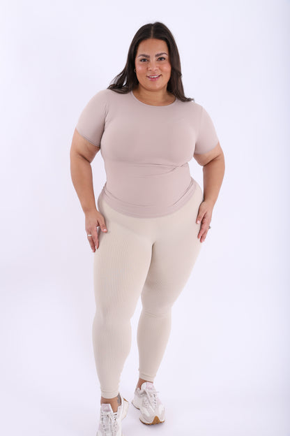 Beige curve thick ribbed leggings