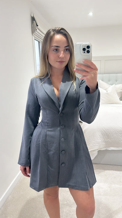 Grey button up blazer dress