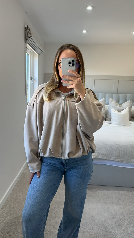 Beige suede bomber jacket