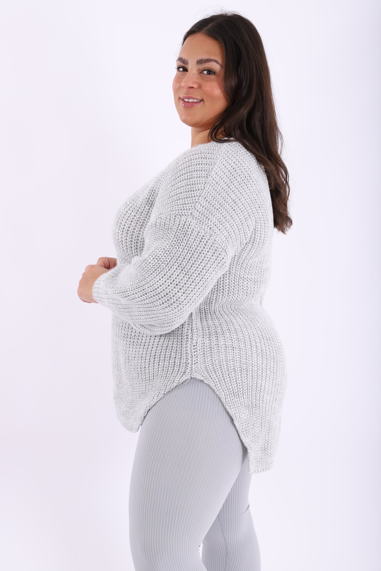 Light grey curve split side knit jumper
