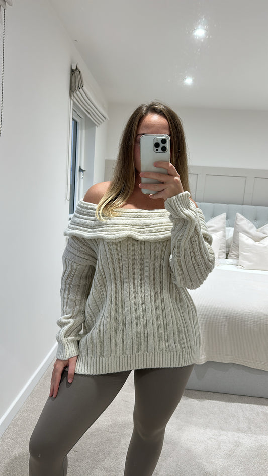 Beige cosy off the shoulder jumper
