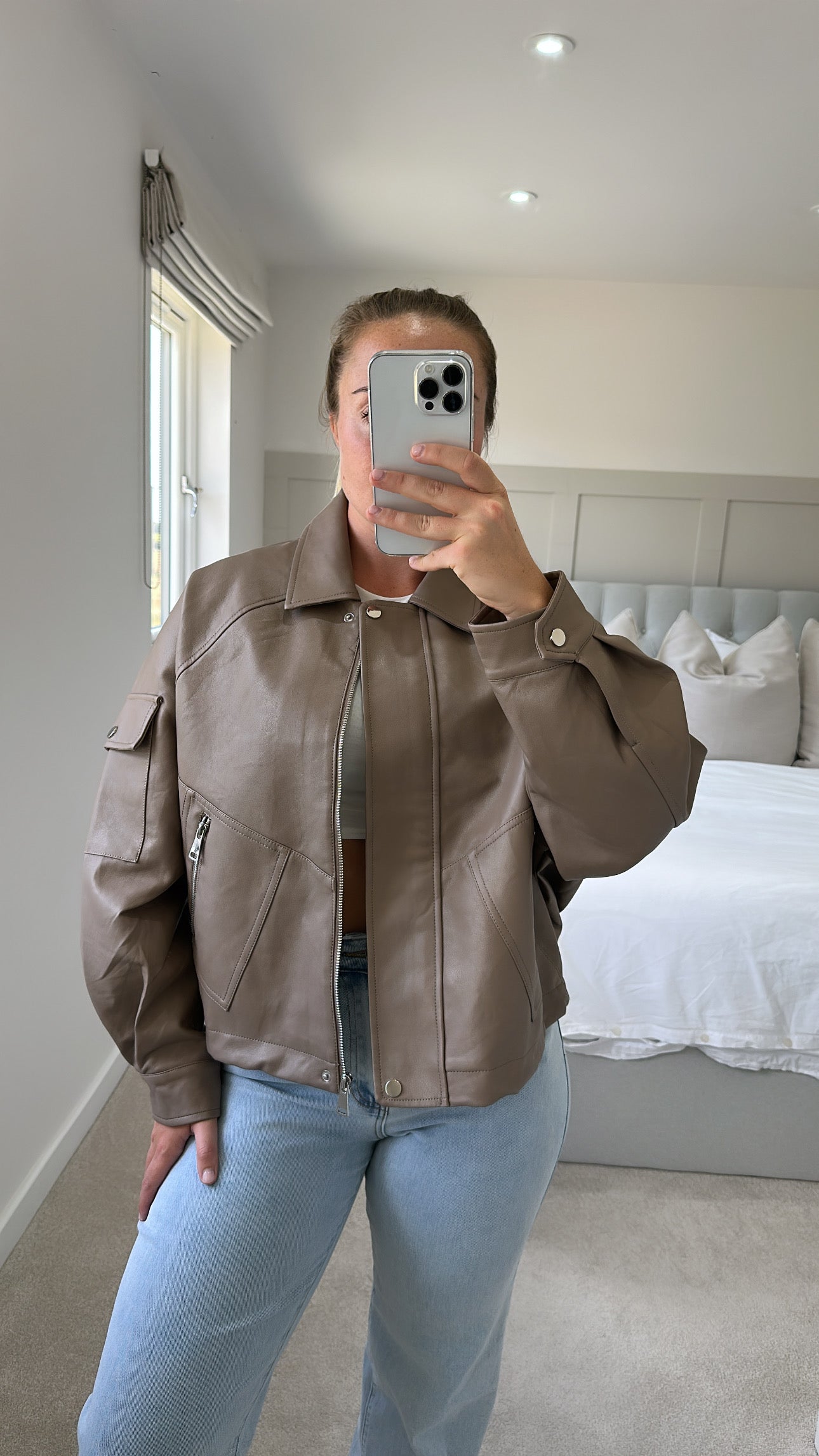 Mocha leather bomber jacket
