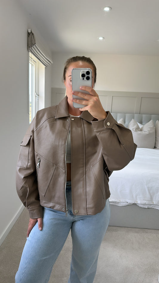 Mocha leather bomber jacket