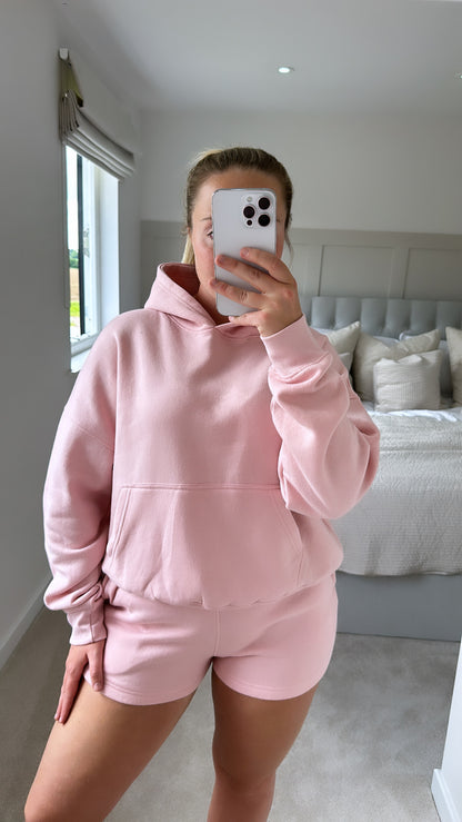 Blossom pink oversized hoodie & shorts set airport outfit