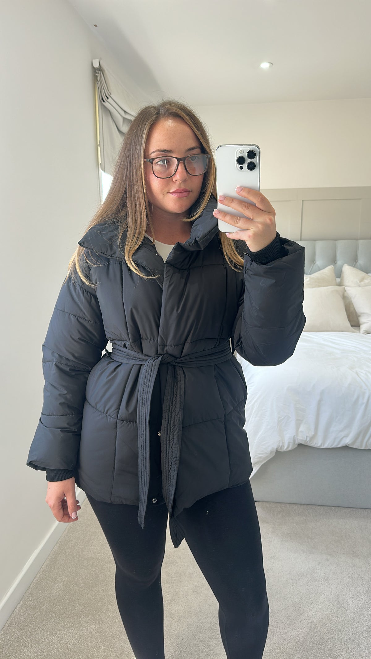 Belted puffer coat