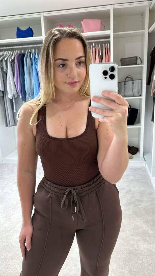 Chocolate brown thick ribbed bodysuit