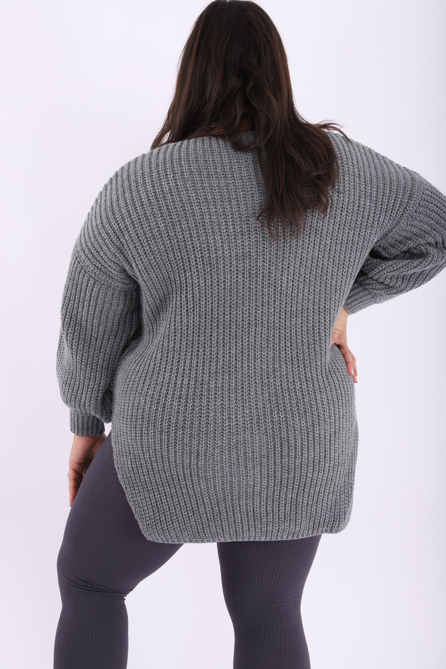 Charcoal grey curve split side knit jumper