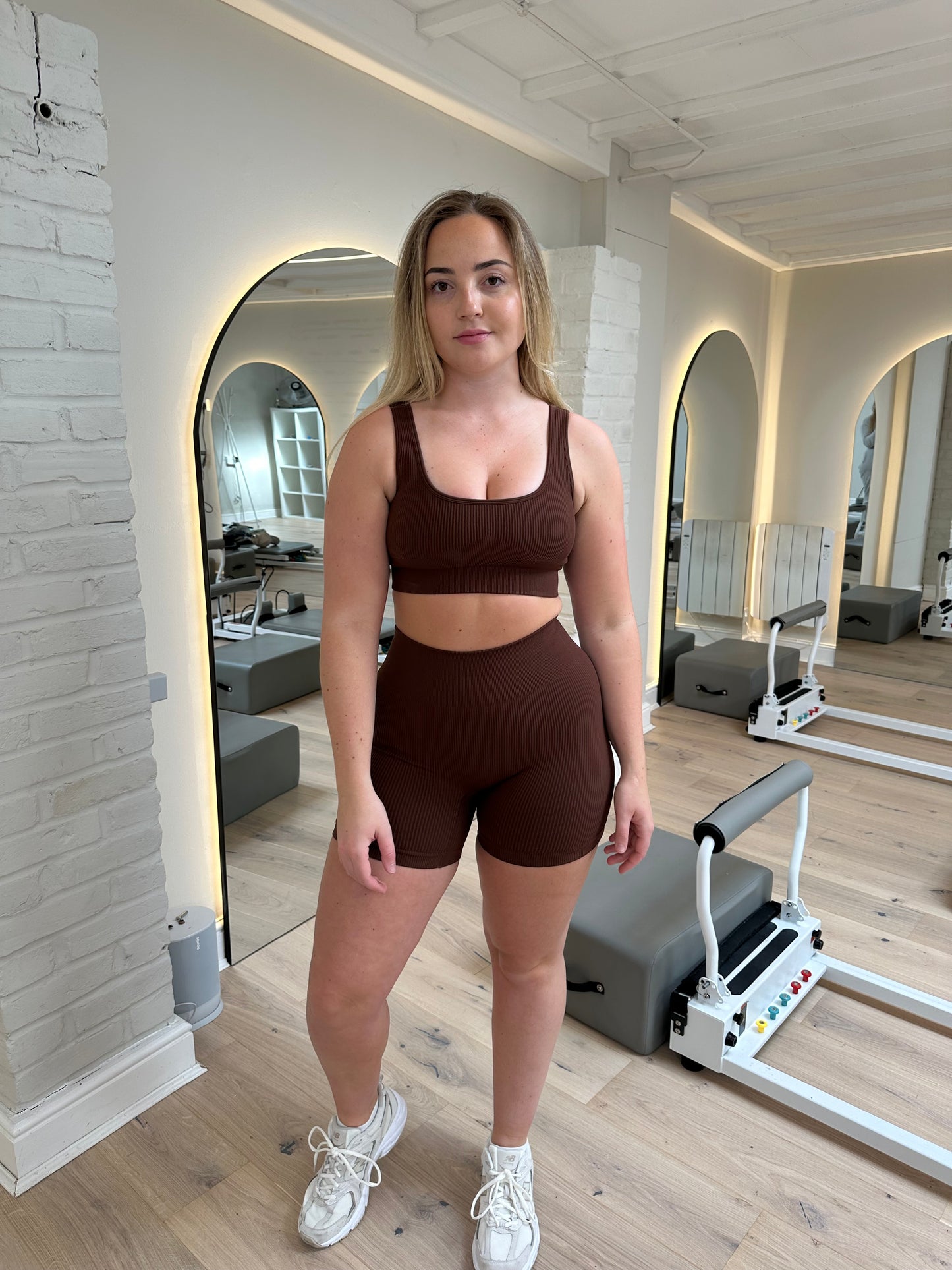 Chocolate brown thick ribbed activewear set