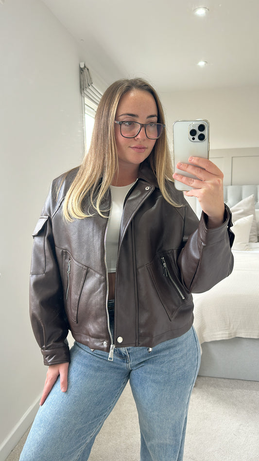 Brown ultimate oversized leather bomber jacket
