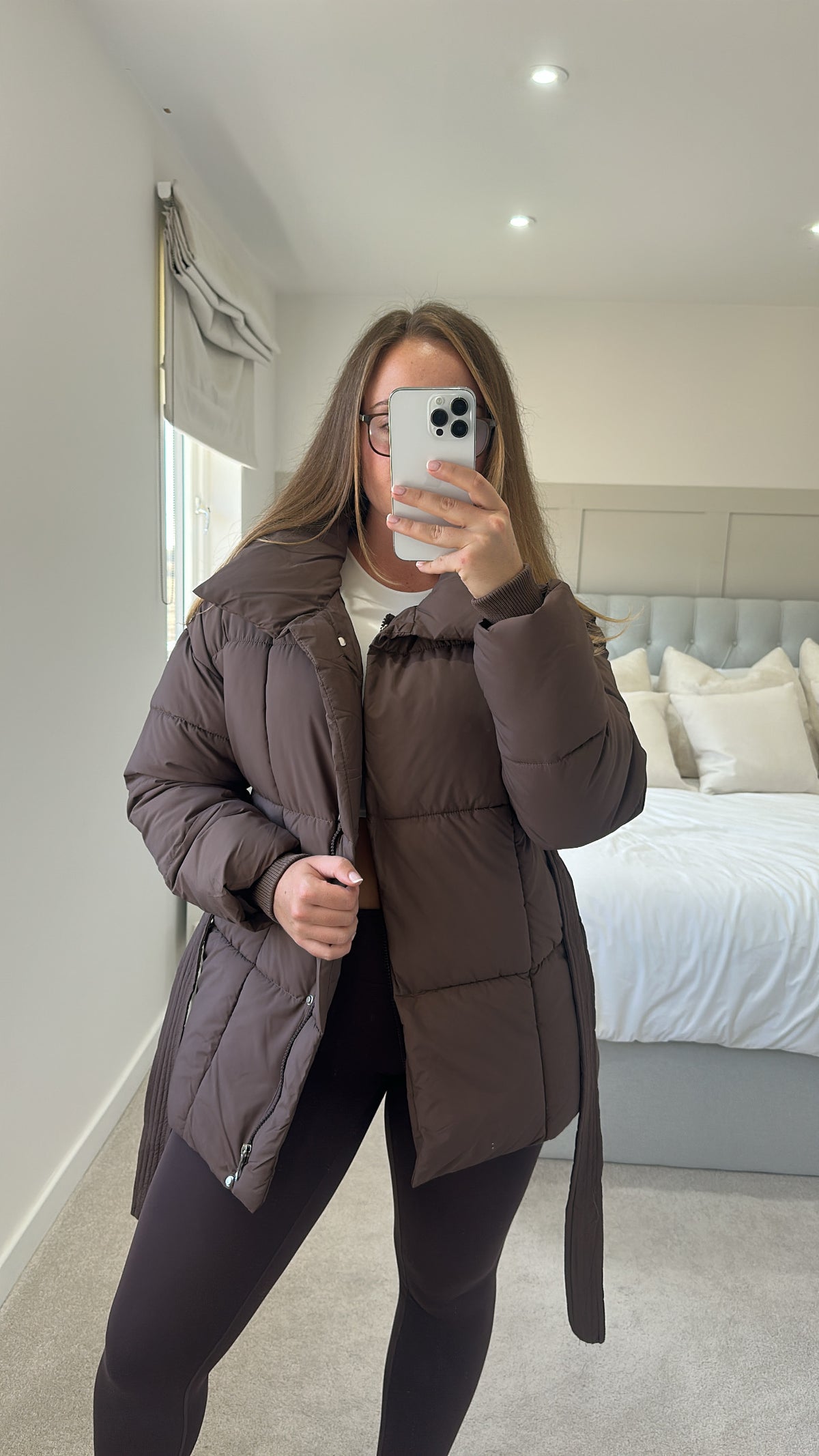 Belted puffer coat