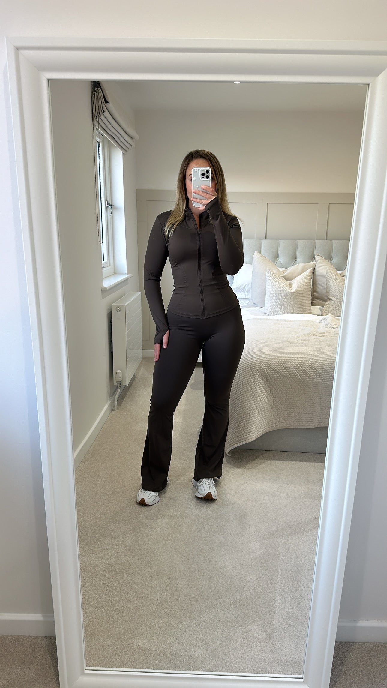 Espresso jacket & wide leg leggings gym set