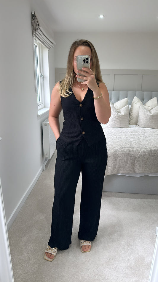 Black button trouser set