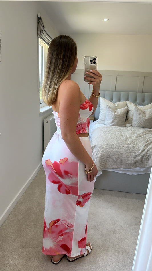 Pink flower skirt set