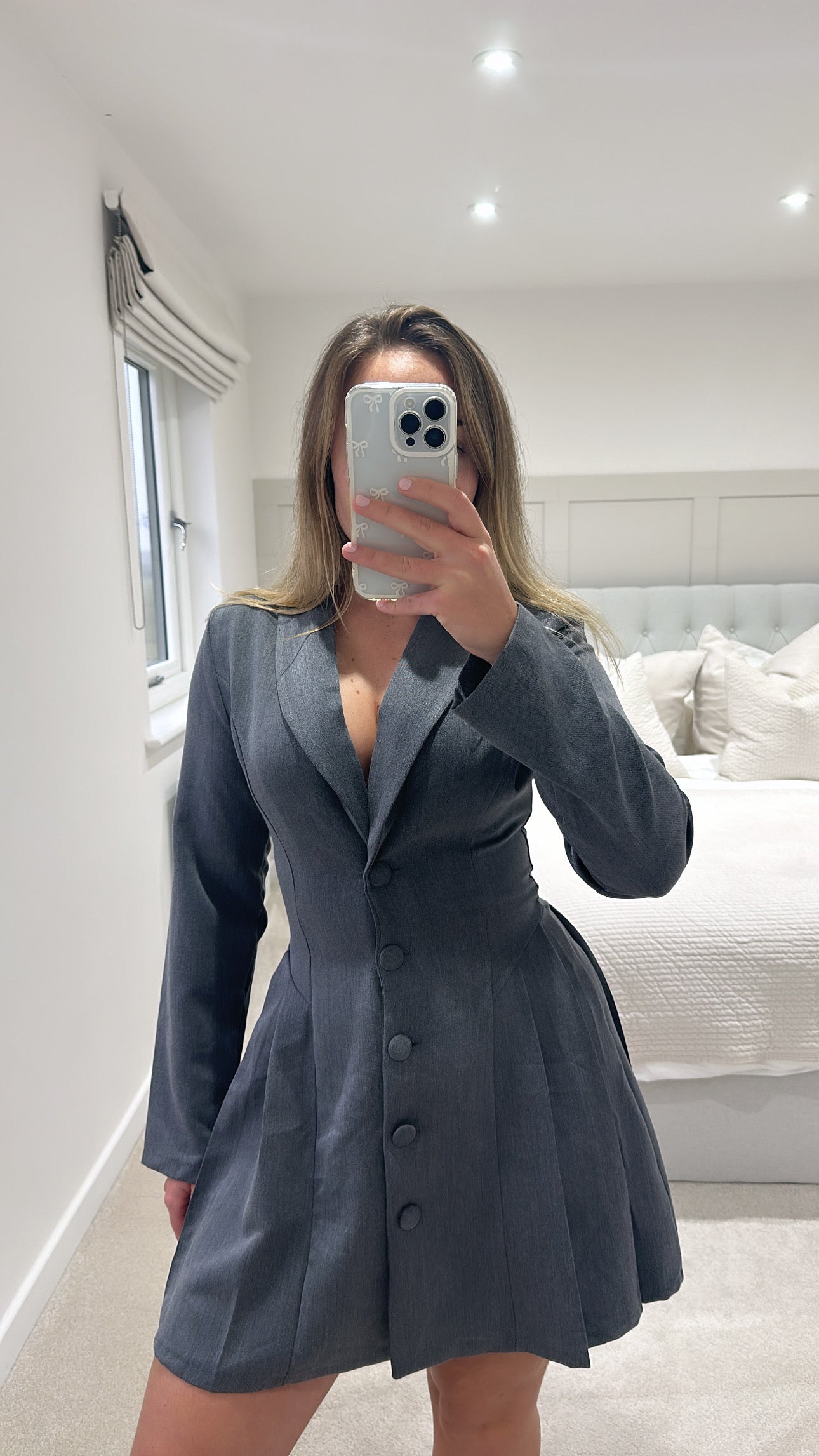 Grey button up blazer dress