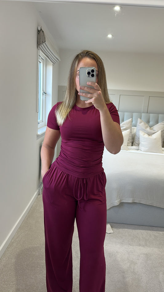 Burgundy super soft stretchy basic loungeset