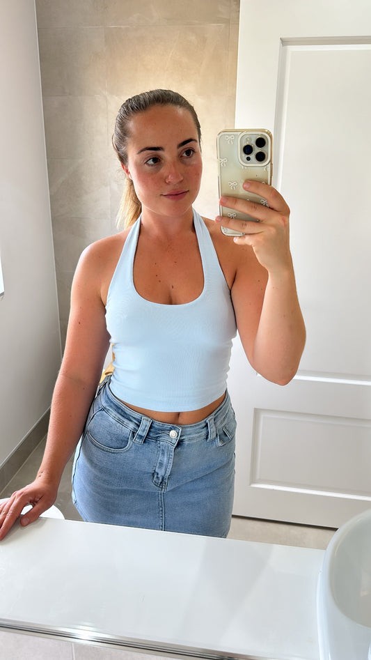Blue double lined basic halter top