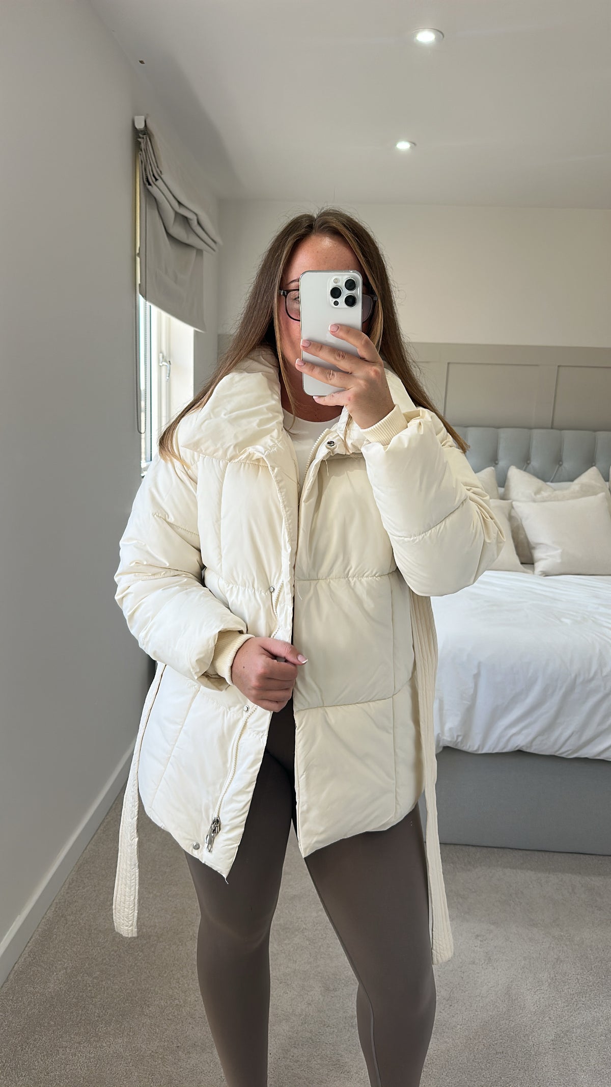 Belted puffer coat