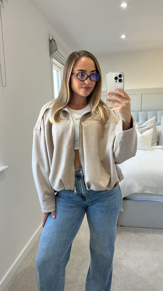Beige suede bomber jacket
