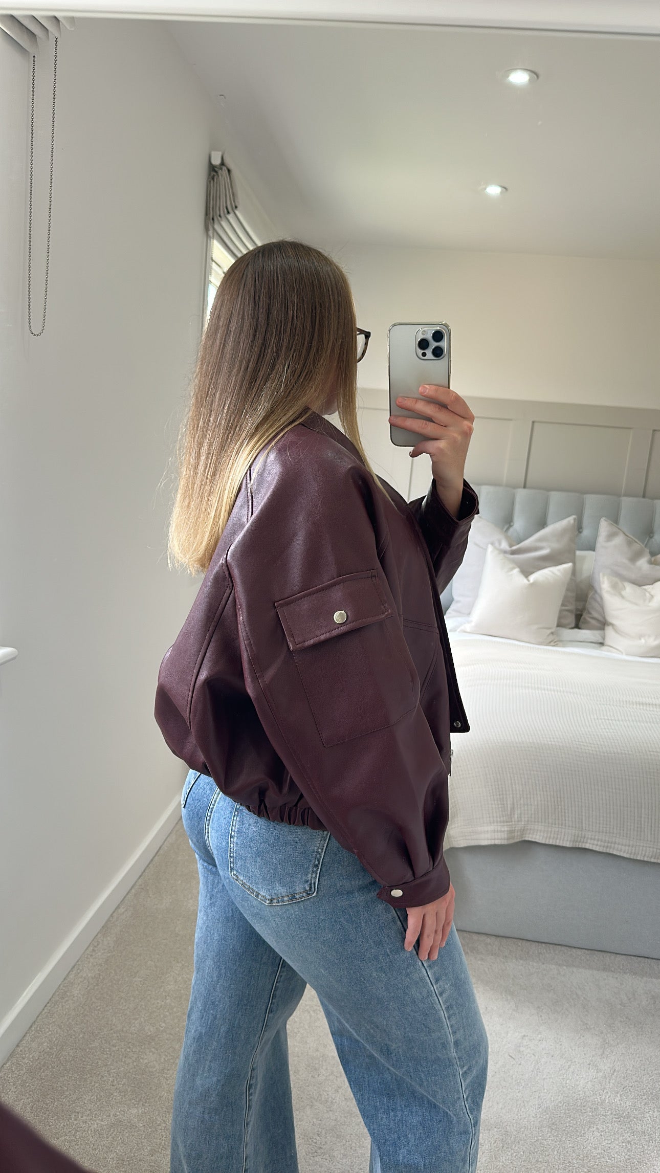 Burgundy ultimate oversized leather bomber jacket