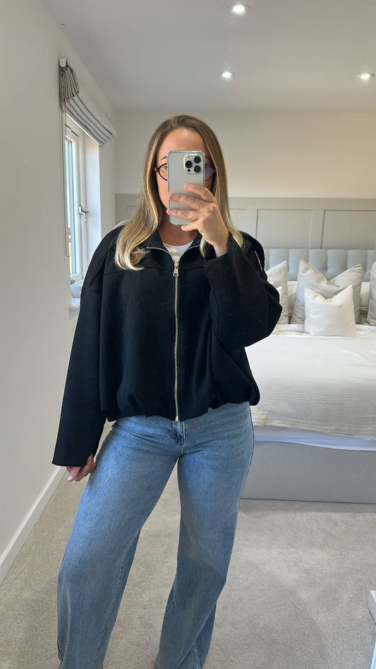 Black suede bomber jacket