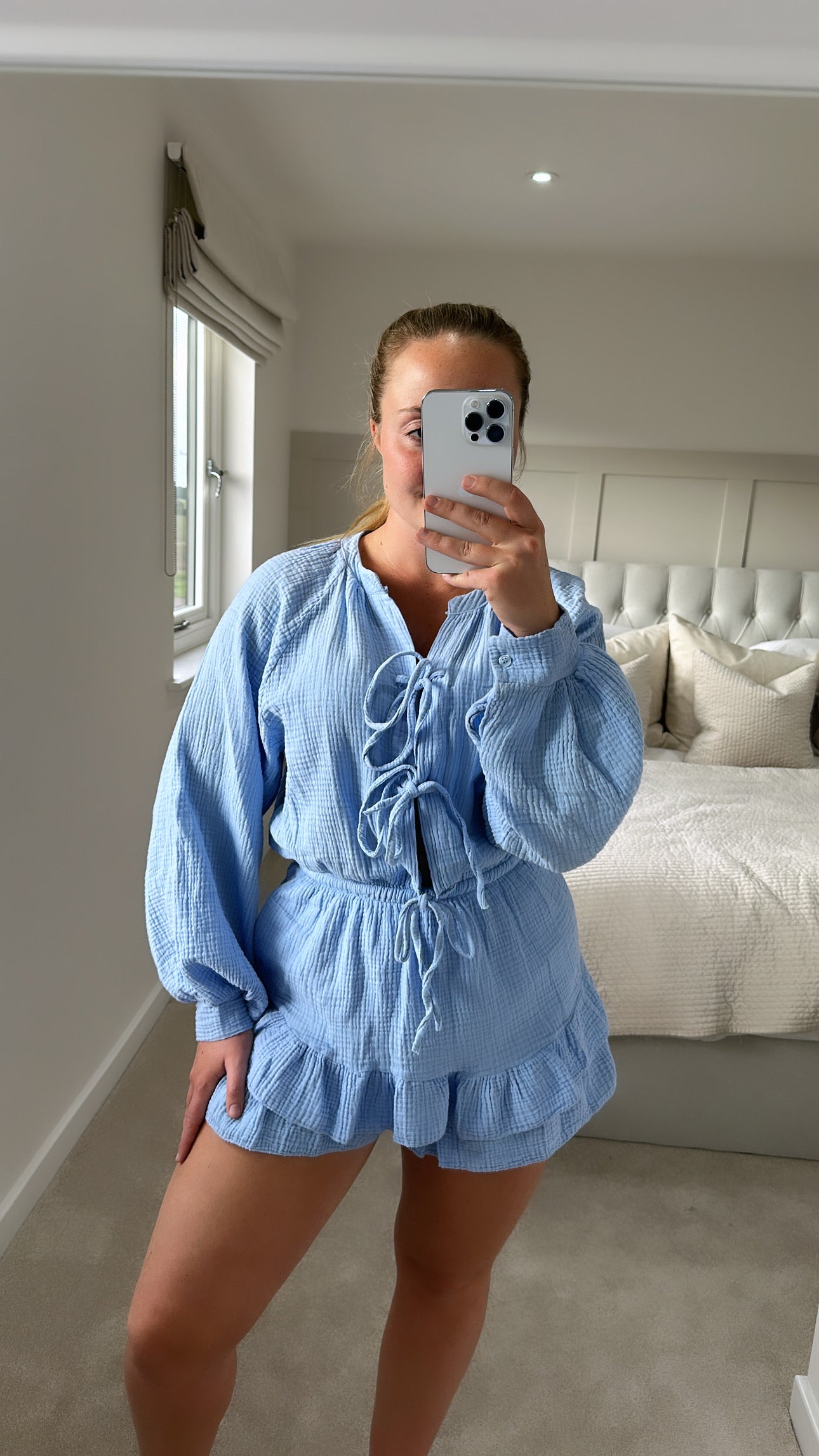 Blue cheesecloth playsuit