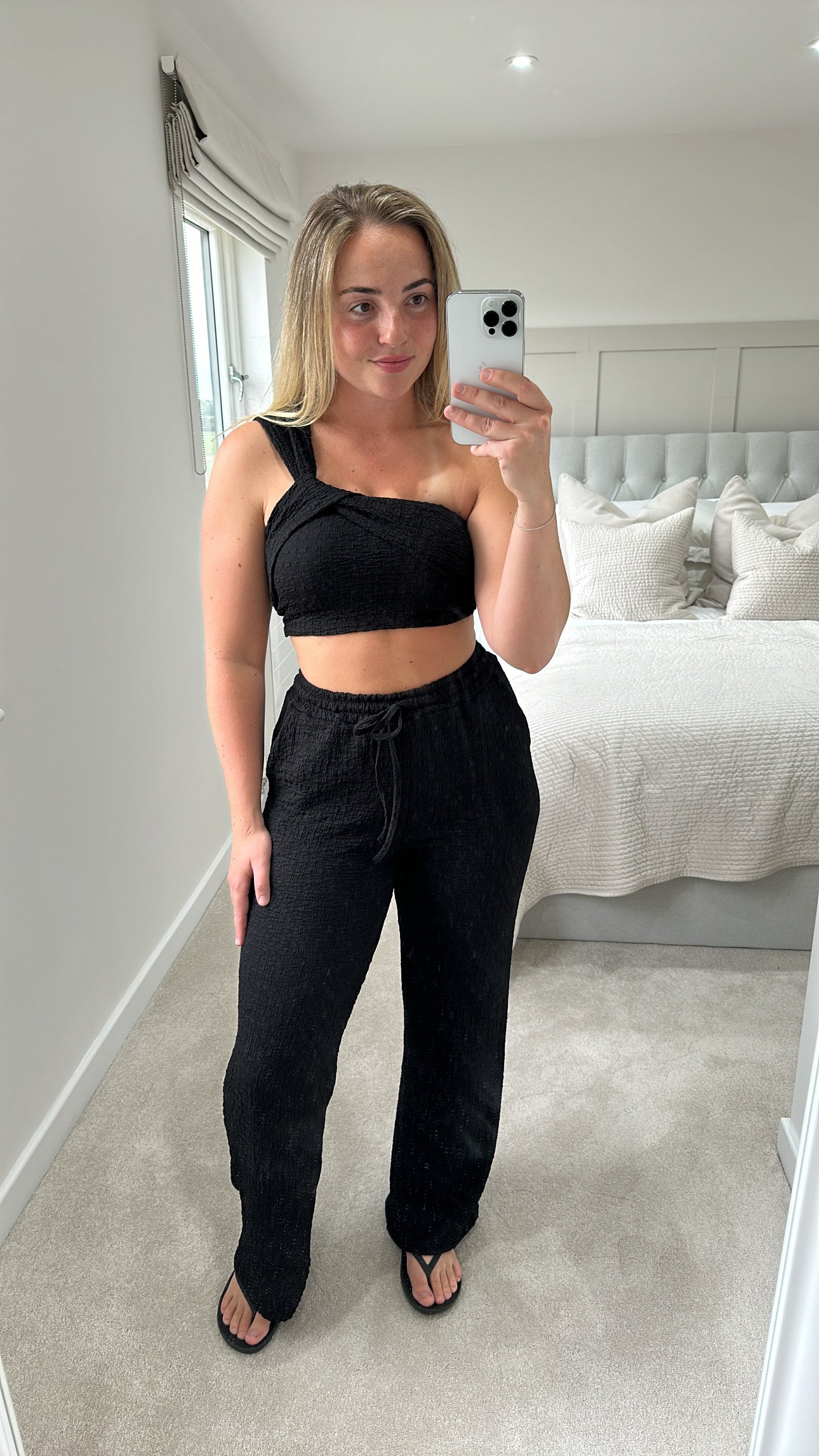 Black textured trouser set