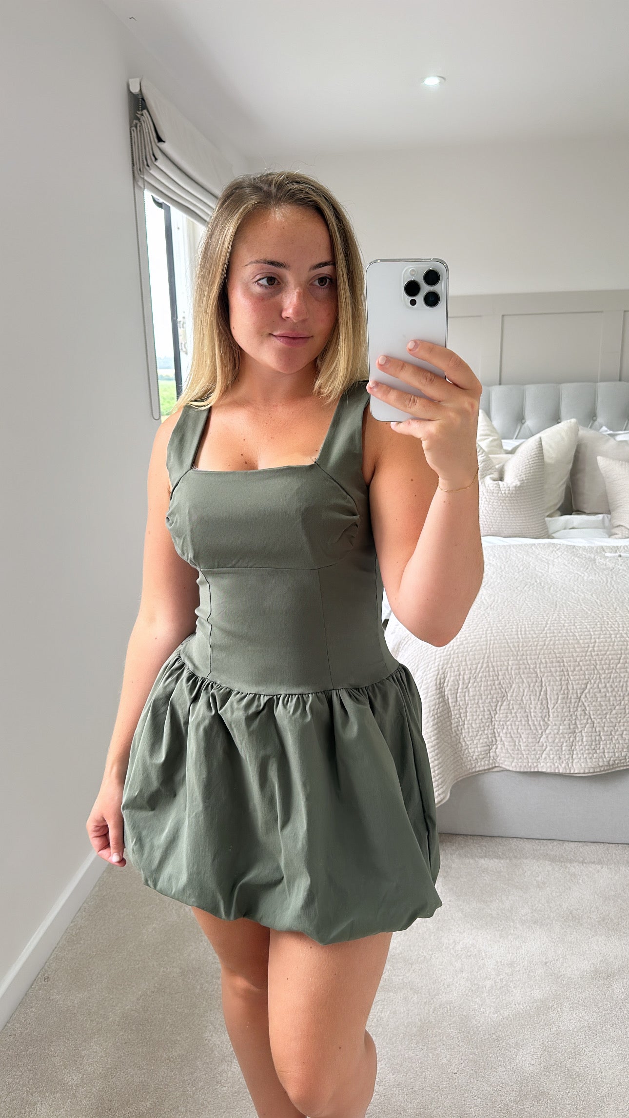 Khaki structured mini dress