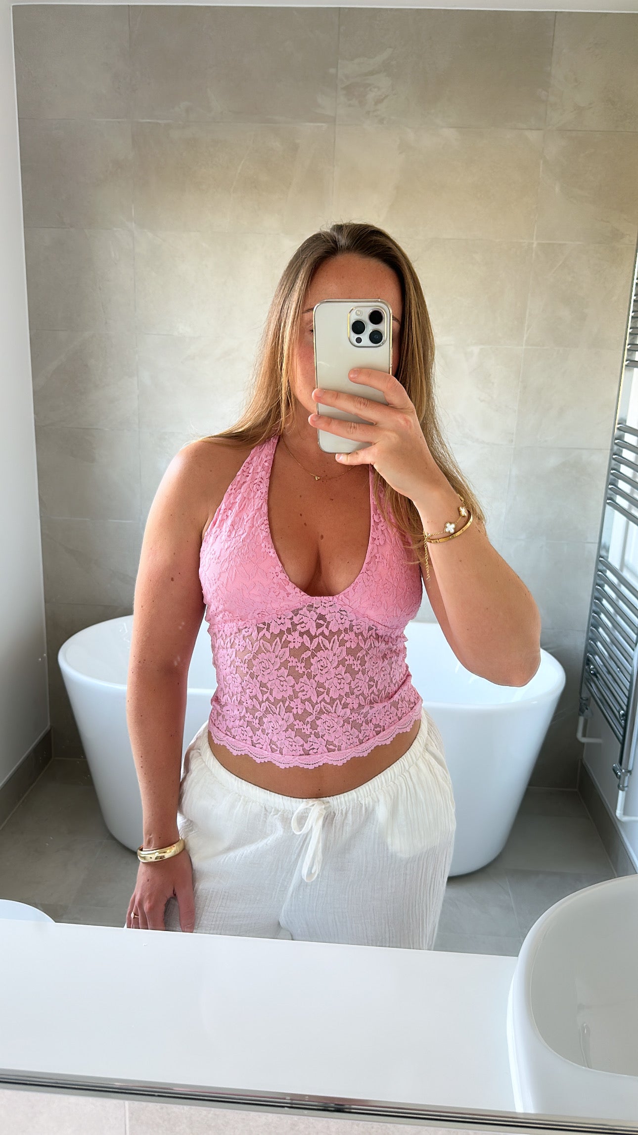 Pink halter lace top