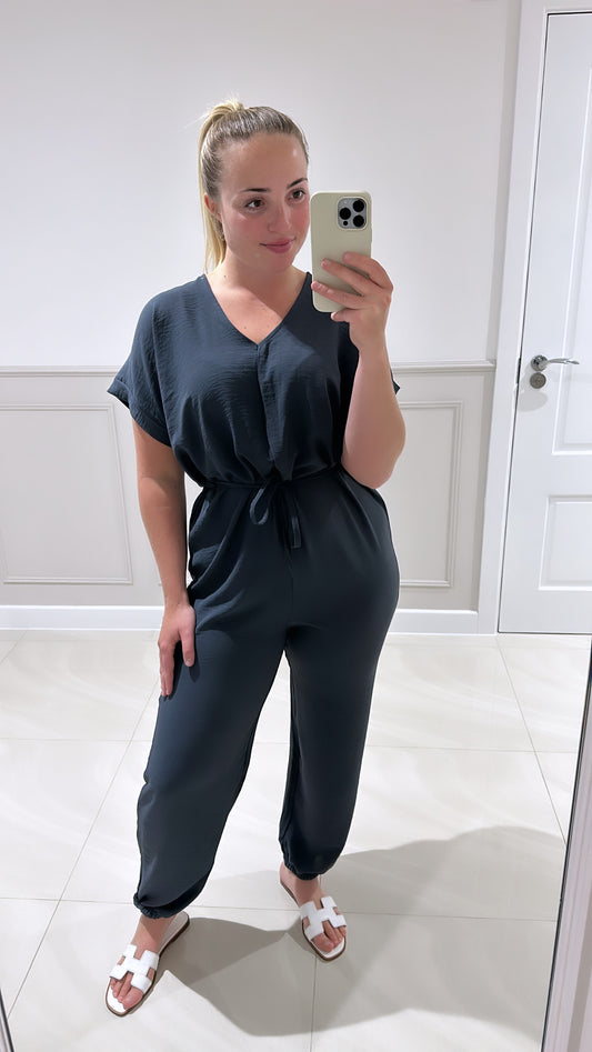 Charcoal grey belted jumpsuit