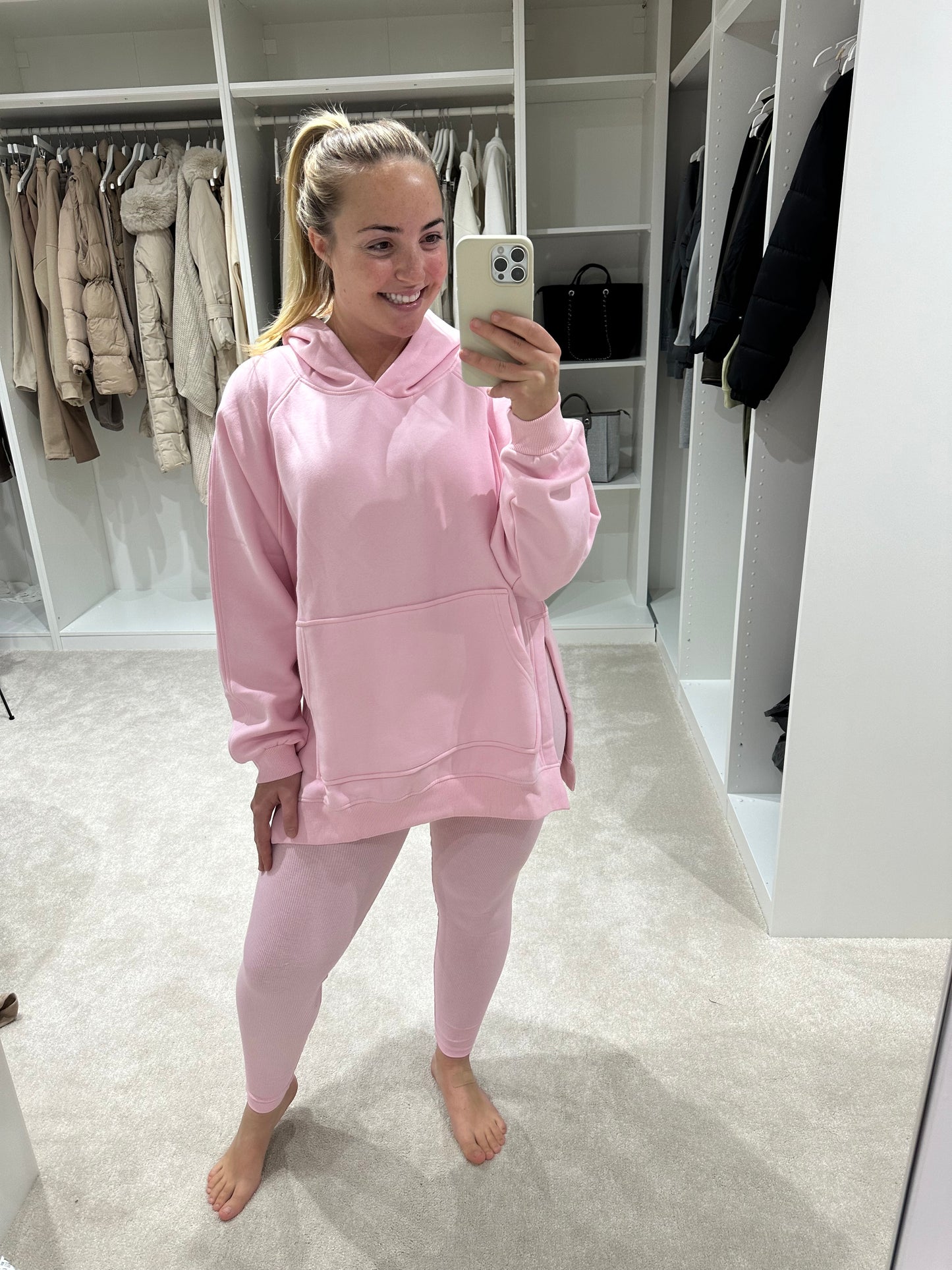 Baby pink oversized hoodie and matching leggings set